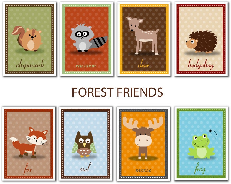 Set of 8 Forest Friends Animal Prints - 5x7