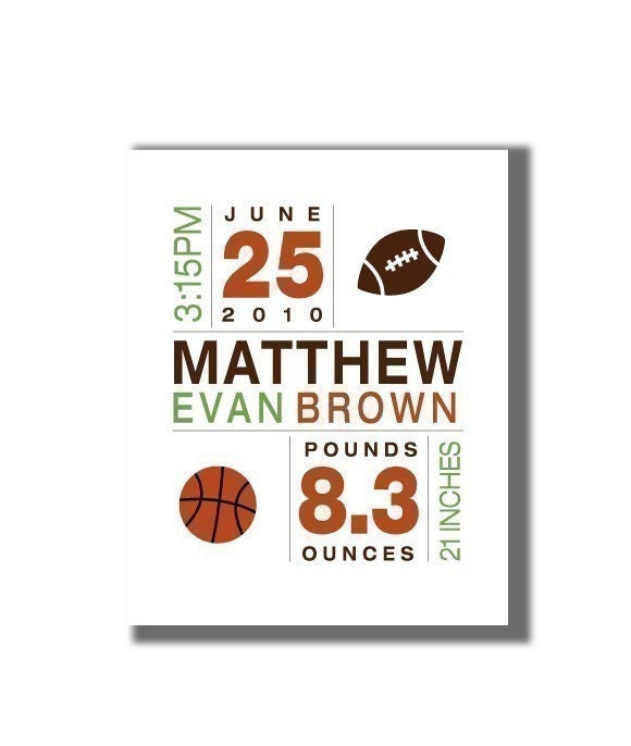 Birth Print Custom Nursery Art for Boys - 8x10