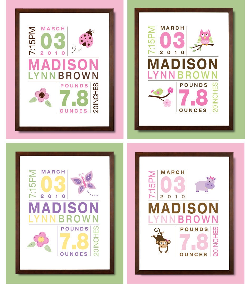 11x14 Birth Print for Boys and Girls - Custom Nursery Art