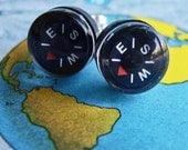 Where Are YOU - Tiny Compass Earrings - Micro Black