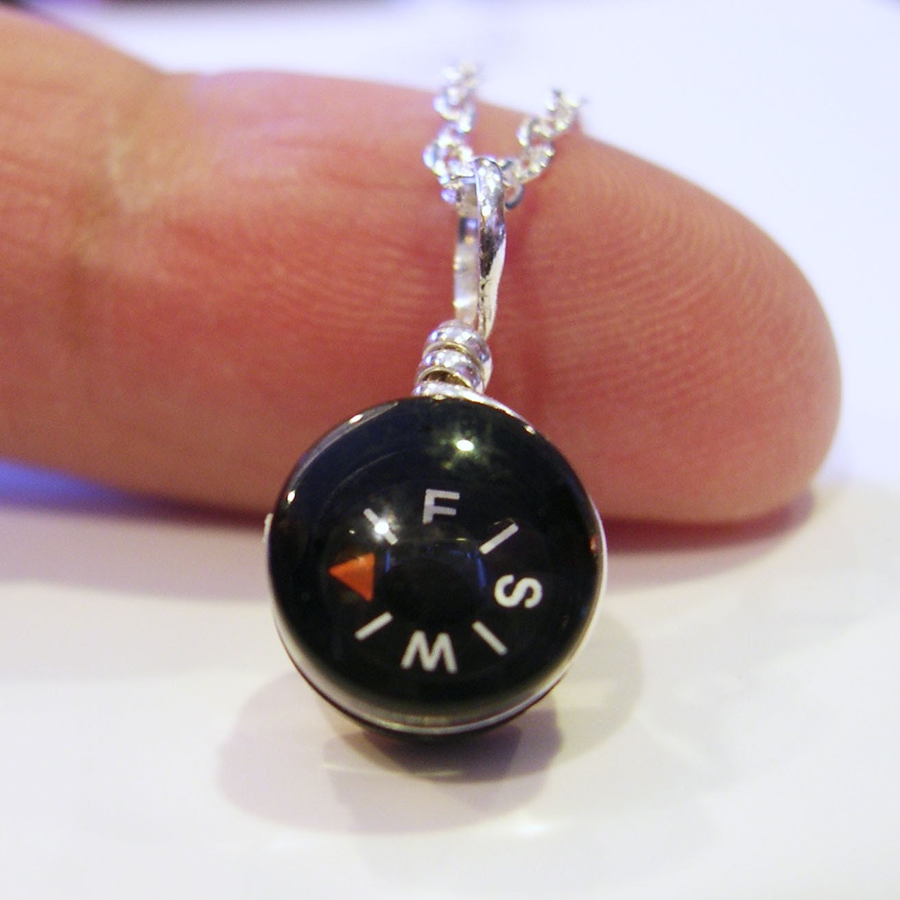 Tiny Compass Sterling Necklace - Micro Black