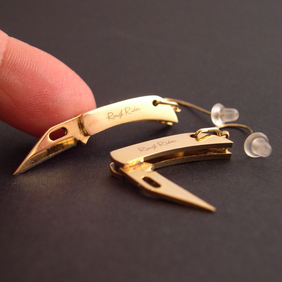 REAL Working Sharp Tiny Folding Knife Earrings - GOLDEN