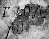 Venice Love Graffiti Photograph, 8x12 Fine Art Print, Black and White, Urban, Crumbling - 'I Love You Graffiti'