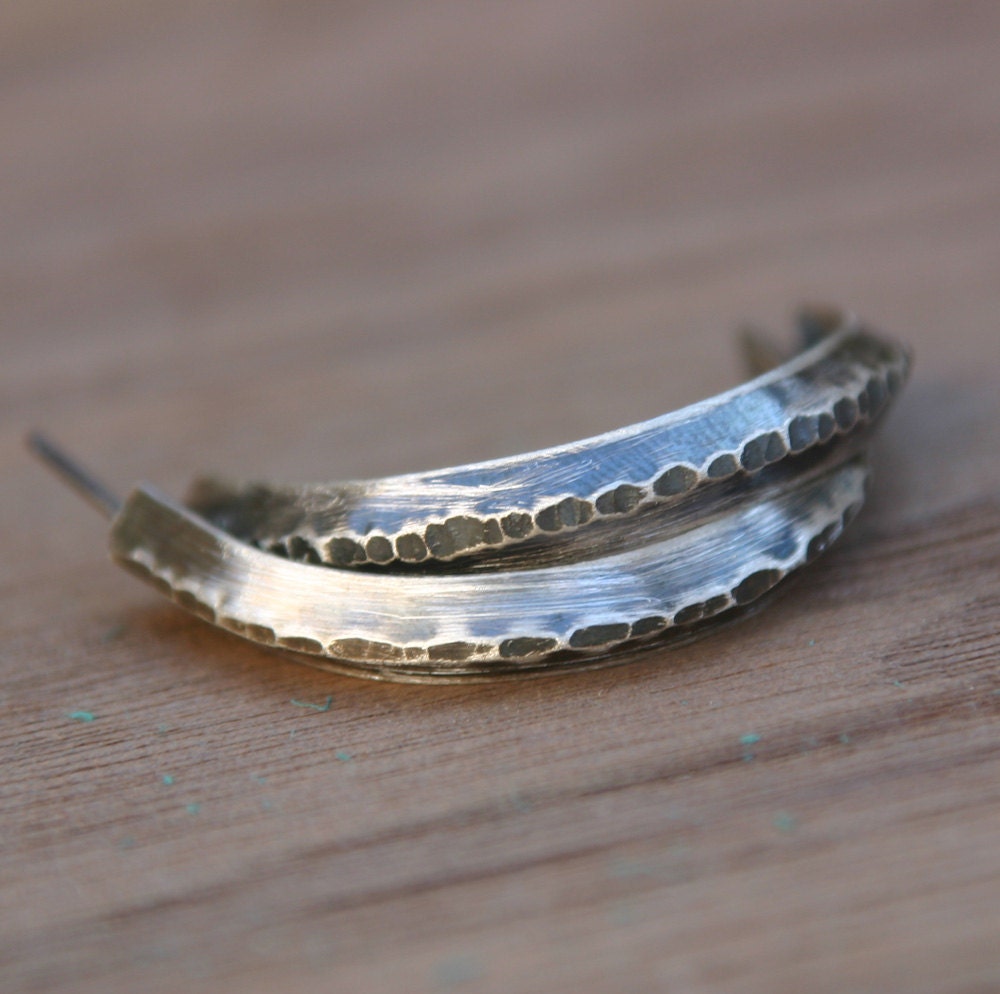 Ripple Half Hoop Earrings, hammered silver post stud earrings