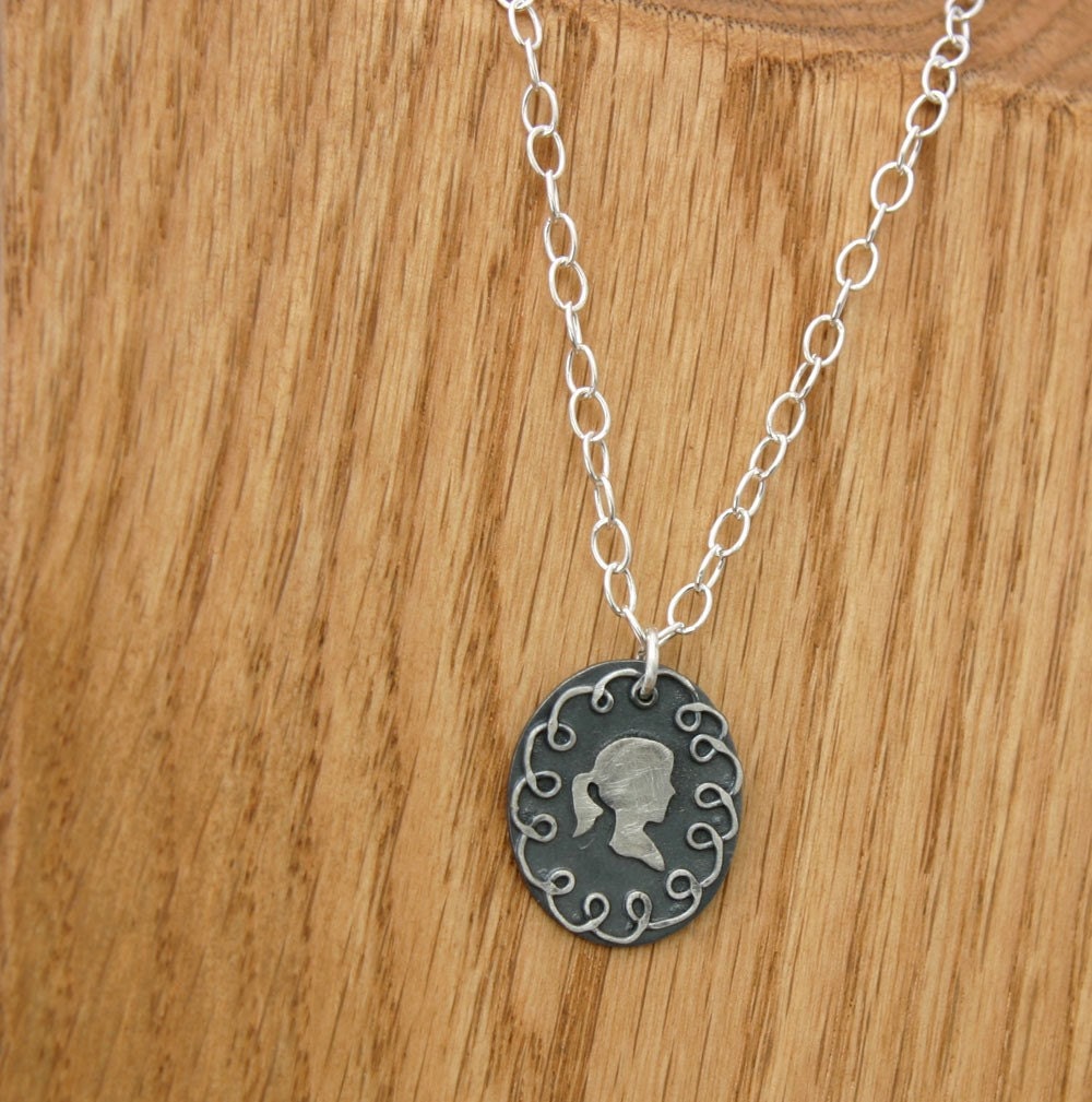 Doodle Silhouette Necklace, custom made cameo in sterling silver