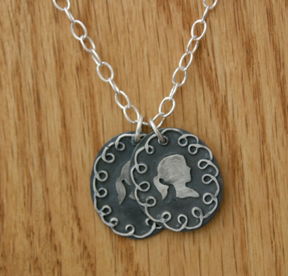 Doodle Silhouette Necklace, custom made cameo in sterling silver