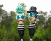 RockabiLLy Made to Order The Original Day of the Dead Hat Pins Cake Topper Bride Groom Lapel pin JaiLhouSe RocK