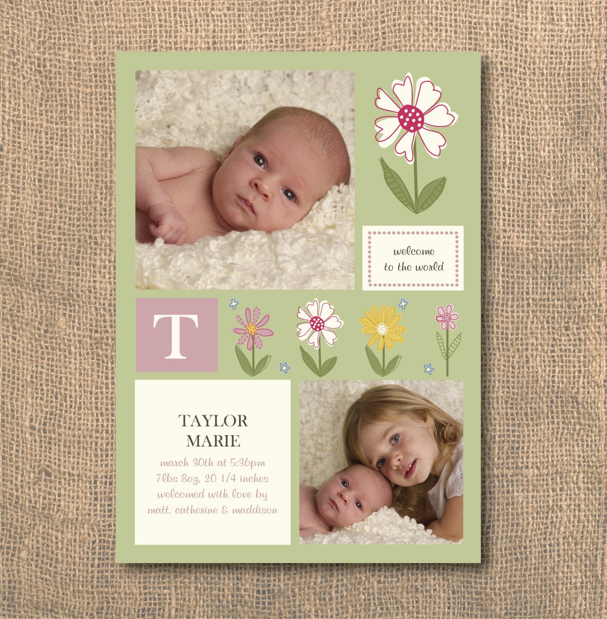 PRINTABLE - 5x7 Floral Birth Announcement