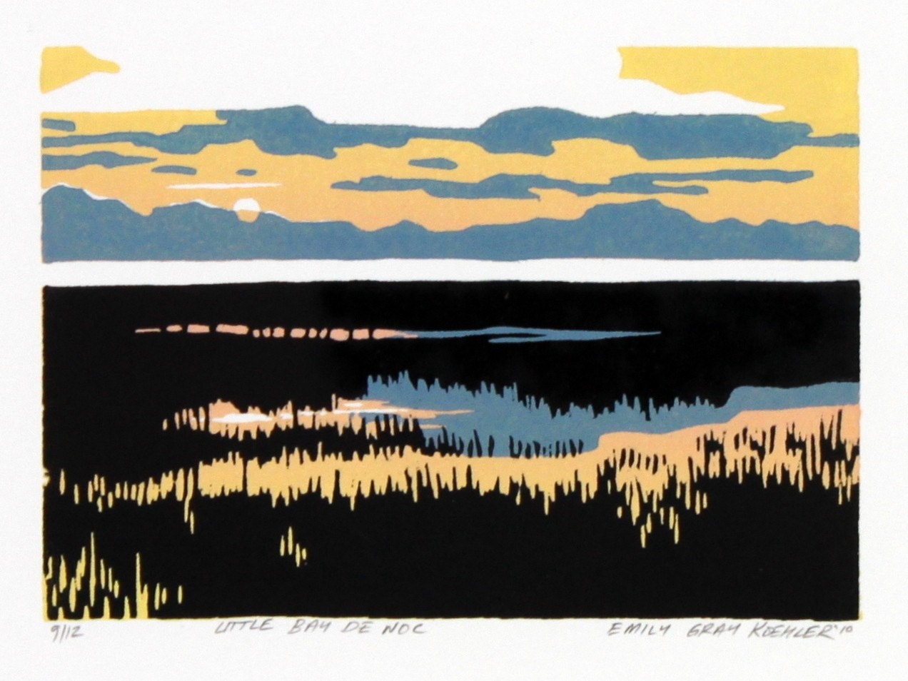 Little Bay de Noc - Original Color-Reduction Woodcut