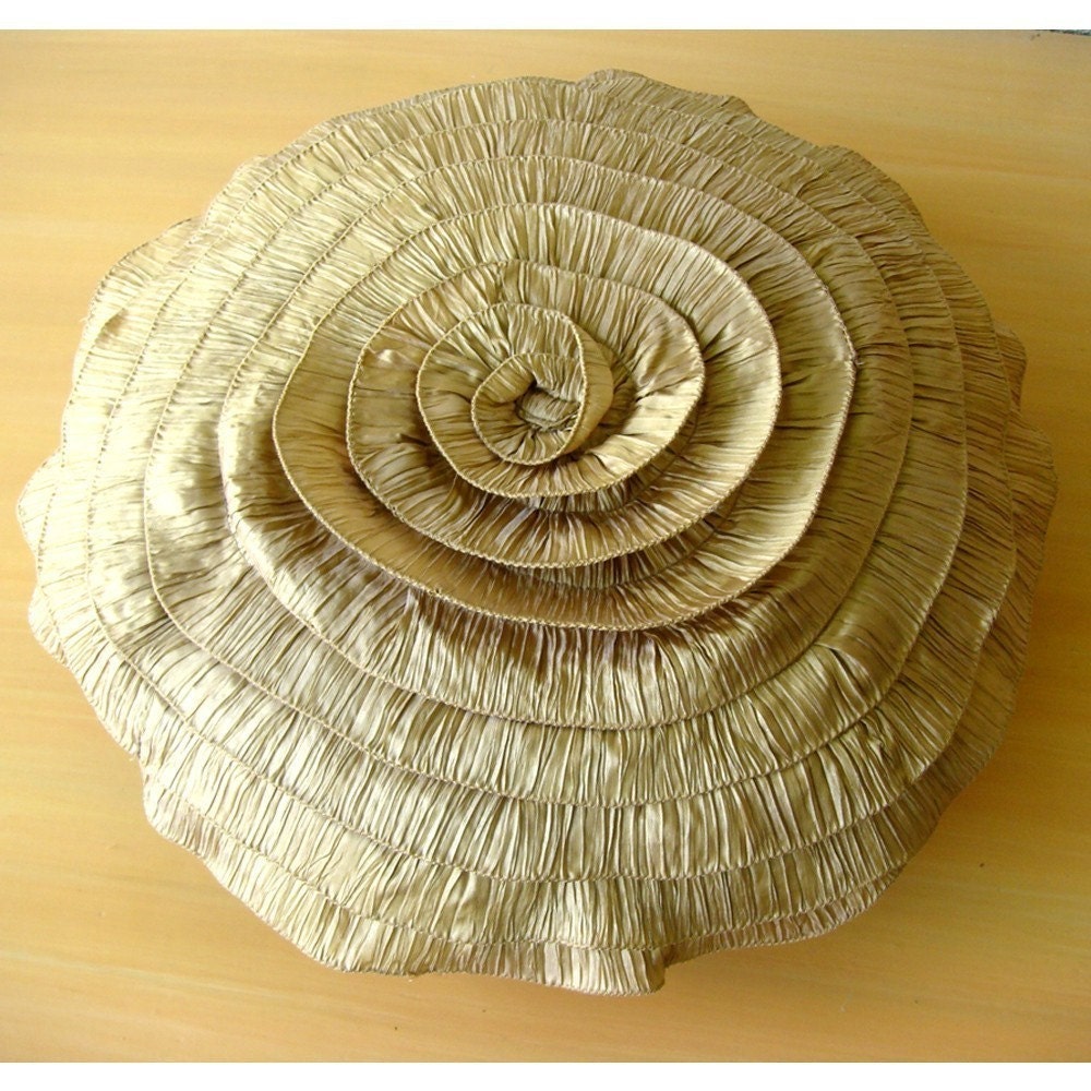Vintage Golds - Throw Pillow Covers - 18 Inches Round Silk Pillow Cover with Ruffles