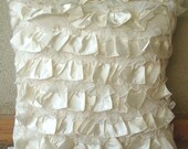 Vintage Heaven - Throw Pillow Covers - 18x18 Inches in Ivory Satin and Net Ruffles