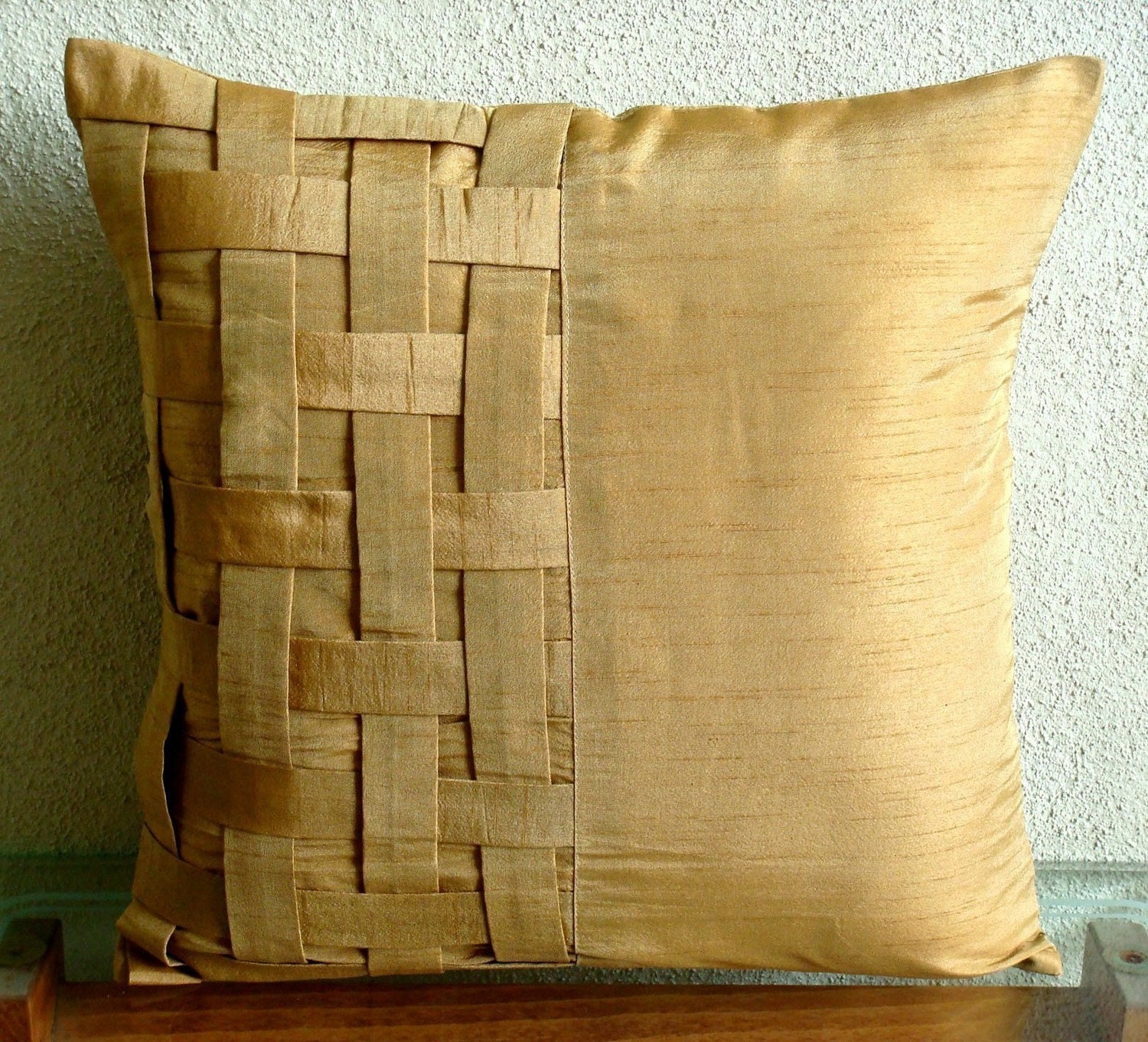 Gold Brown Bricks - Throw Pillow Covers - 16x16 Inches Silk Pillow Cover with Basket Weave
