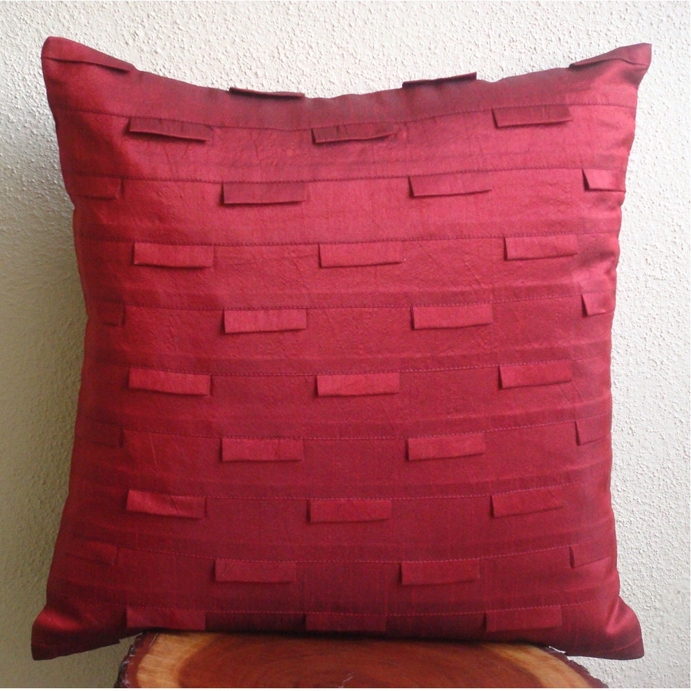 Deep Red Ocean - Throw Pillow Covers - 16x16 Inches Silk Pillow Cover in Deep Red