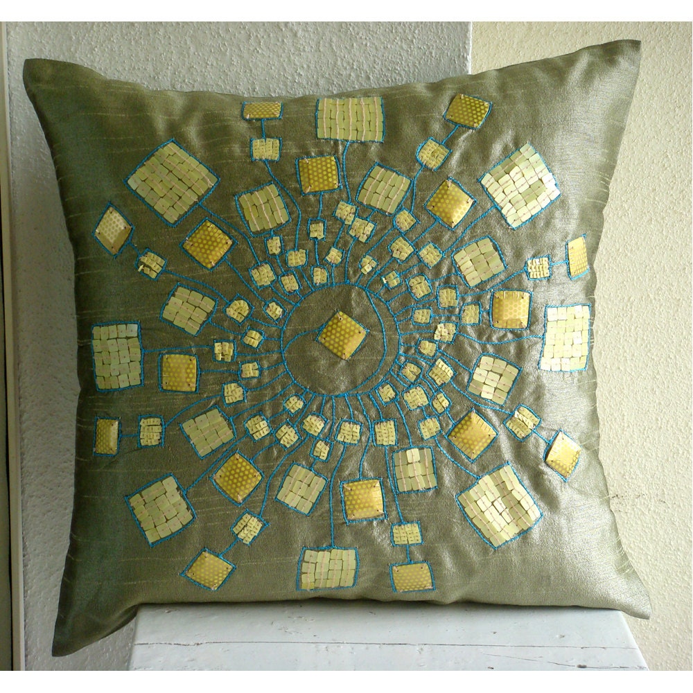Decorative Throw Pillow Covers Accent Pillow Couch Pillow 16 Inch Silk Pillow Cover Textured Sequins Green CartWheel Home Decor Living