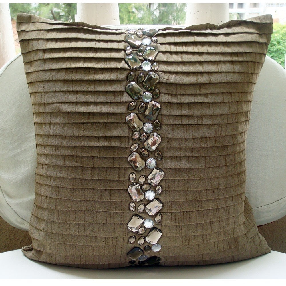 Almost Real - Throw Pillow Covers - 16x16 Inches Silk Dupion with Pintuck and Crystal Embroidery