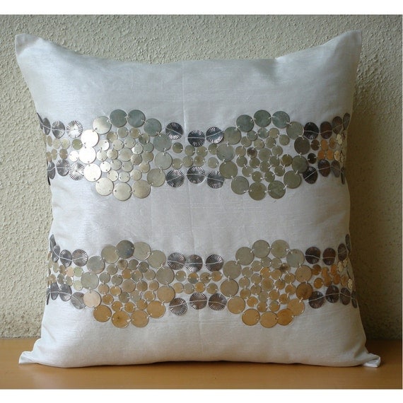 Decorative Throw Pillow Covers Accent Pillows Couch Pillows 16 Inch Ivory Silk Dupioni Antique Accents Silver And Gold Home Decor Living