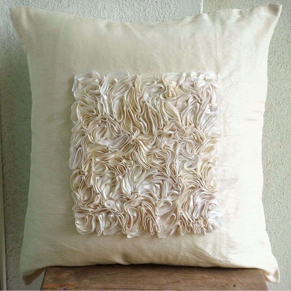 Vintage Love - Throw Pillow Covers - 16x16 Inches Silk Pillow Cover  with Ribbon Embroidery