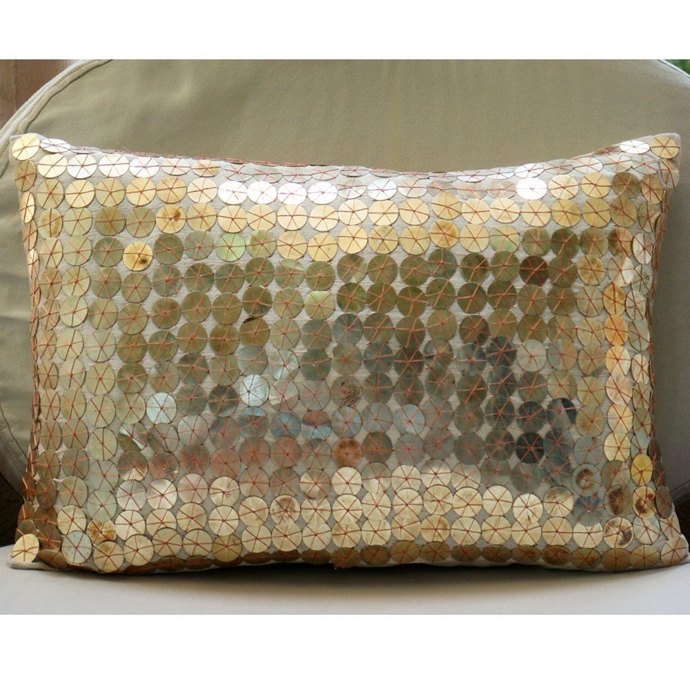 Sparkling Antique Silver-Oblong/Lumbar Throw Pillow Covers-12x18 Inches Silk Pillow Cover with Antique Silver Coin Emellishment