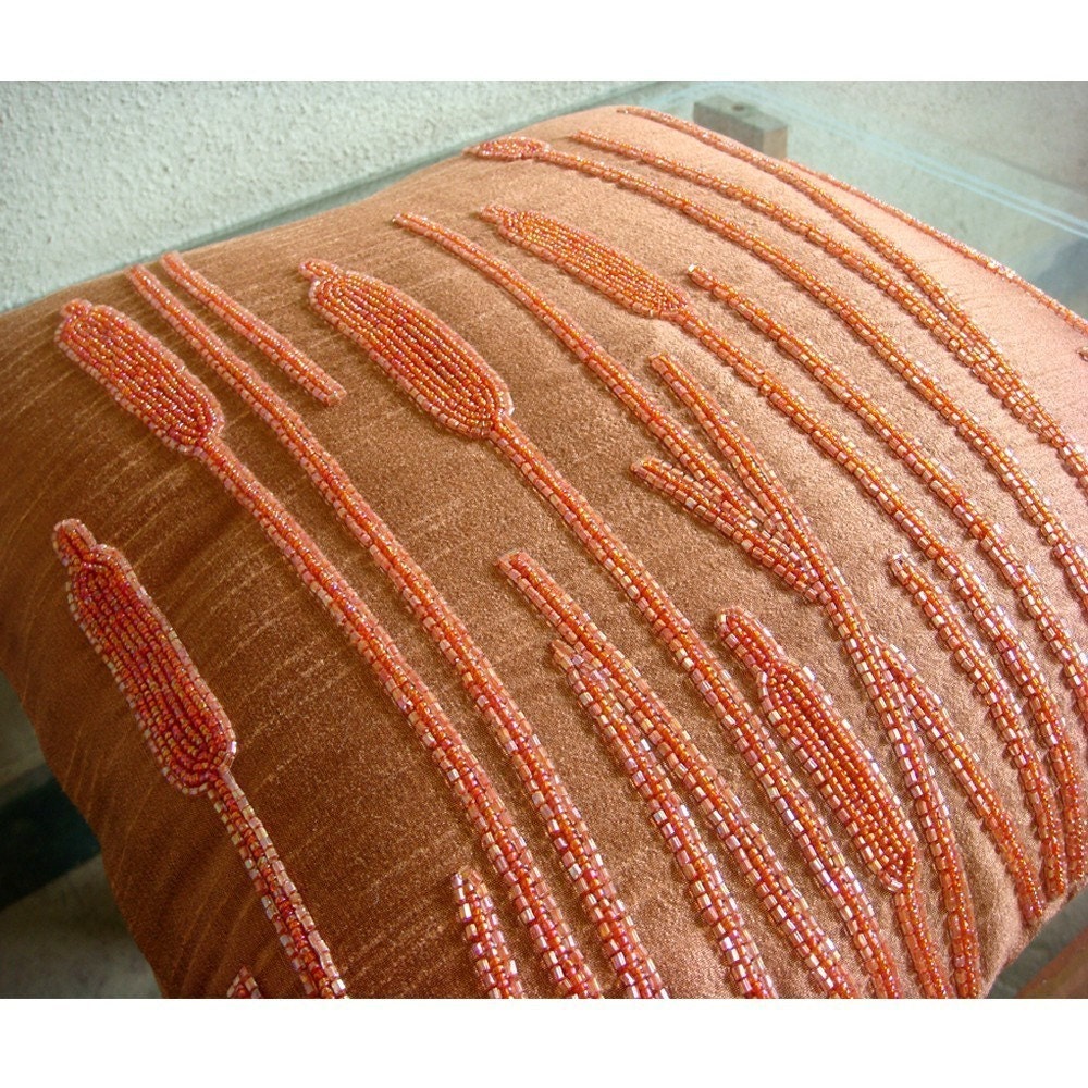 Rusted Beauty - Throw Pillow Covers - 16x16 Inches Silk Pillow Cover with Bead Embroidery