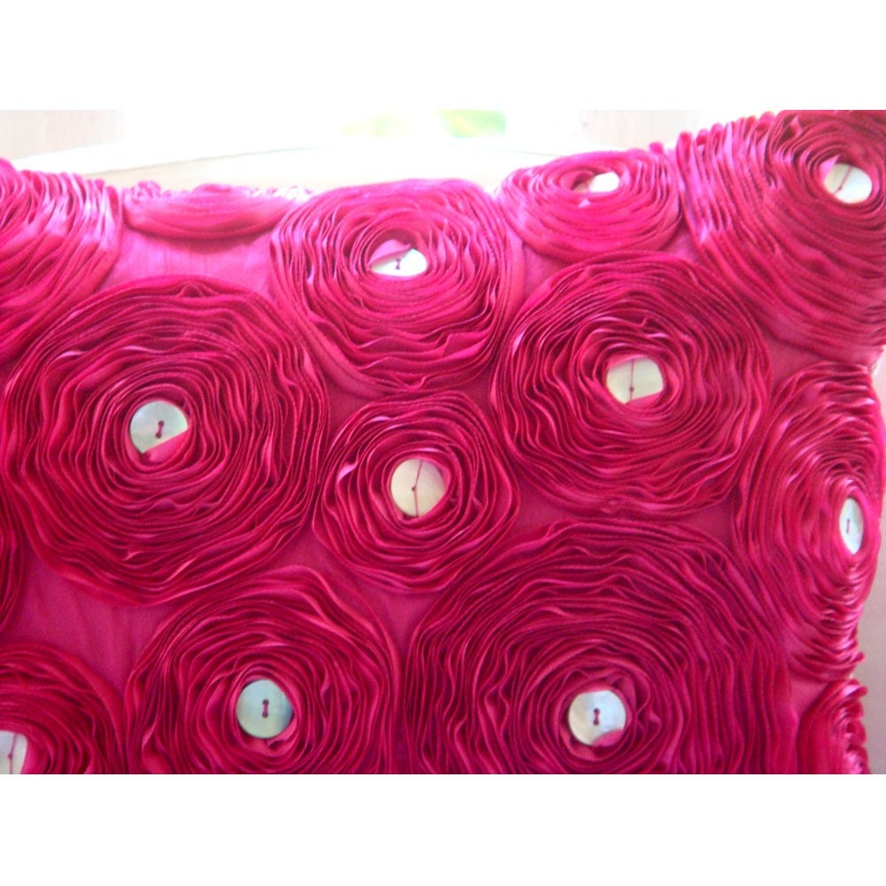 Fuchsia Power - Throw Pillow Covers - 16x16 Inches Silk Pillow Cover with Satin Embroidery