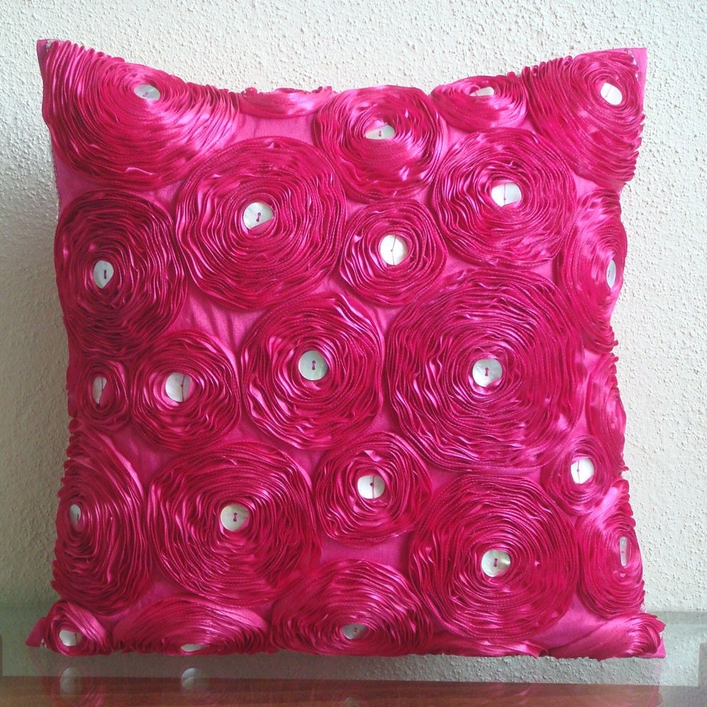 Fuchsia Power - Throw Pillow Covers - 16x16 Inches Silk Pillow Cover with Satin Embroidery