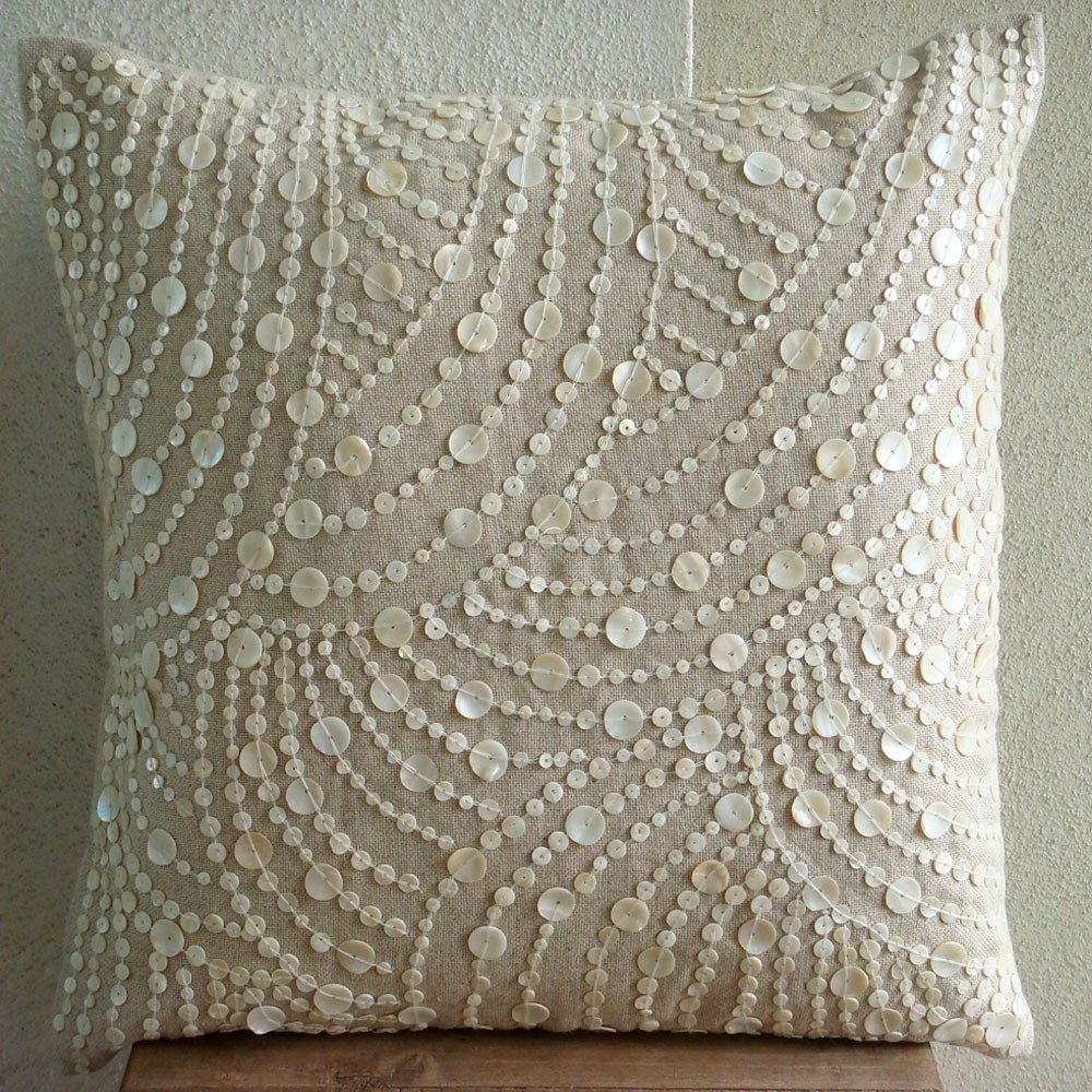 Throw Pillow Covers Accent Pillow Decorative Pillow Couch Sofa Pillow 16x16 Inches Cotton Linen Pillow Cover Mother Of Pearl Dreams N Pearls