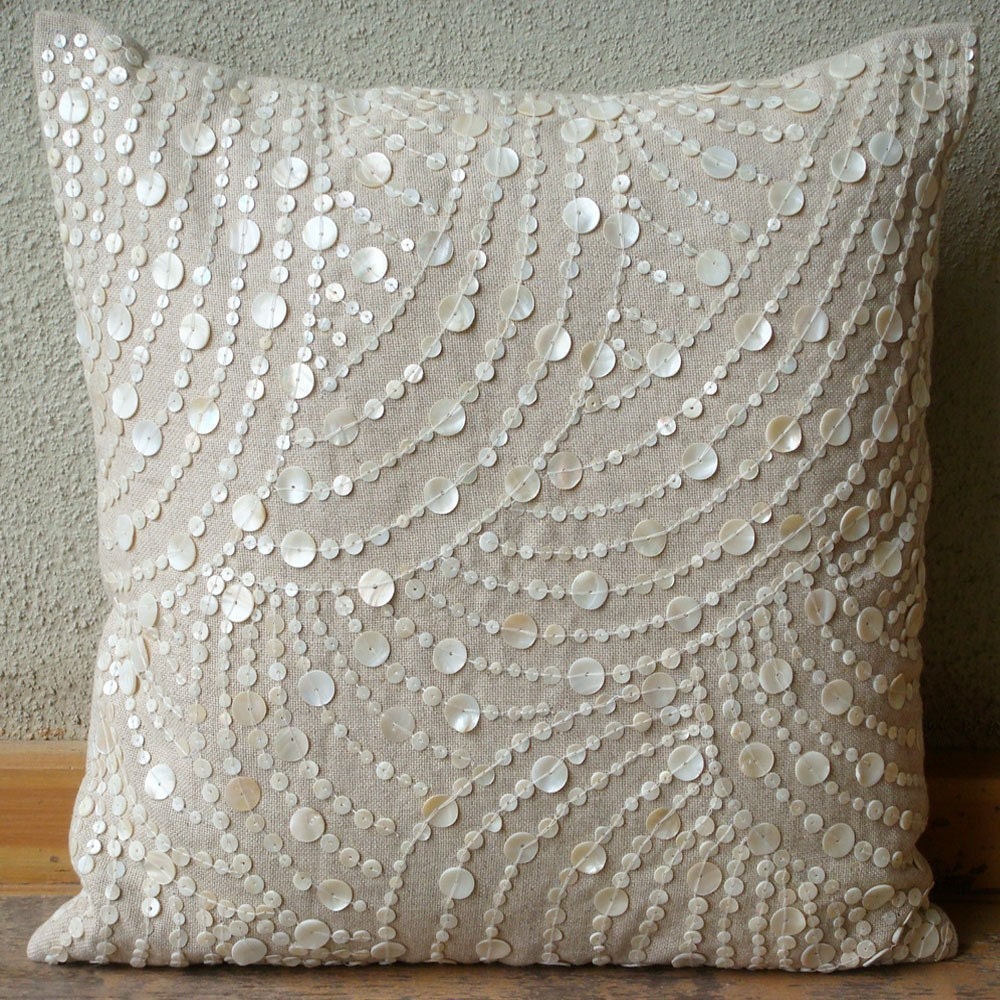 Throw Pillow Covers Accent Pillow Decorative Pillow Couch Sofa Pillow 16x16 Inches Cotton Linen Pillow Cover Mother Of Pearl Dreams N Pearls