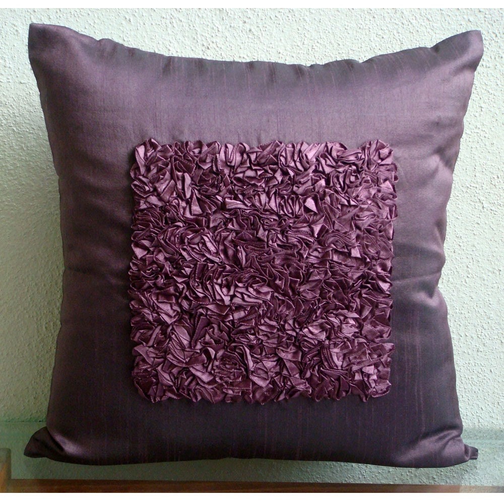 Decorative Throw Pillow Covers Accent Pillows Couch 18 Inch Silk Pillow Cover Satin Ribbon Embroidery Plum Vintage Love Home Living Decor