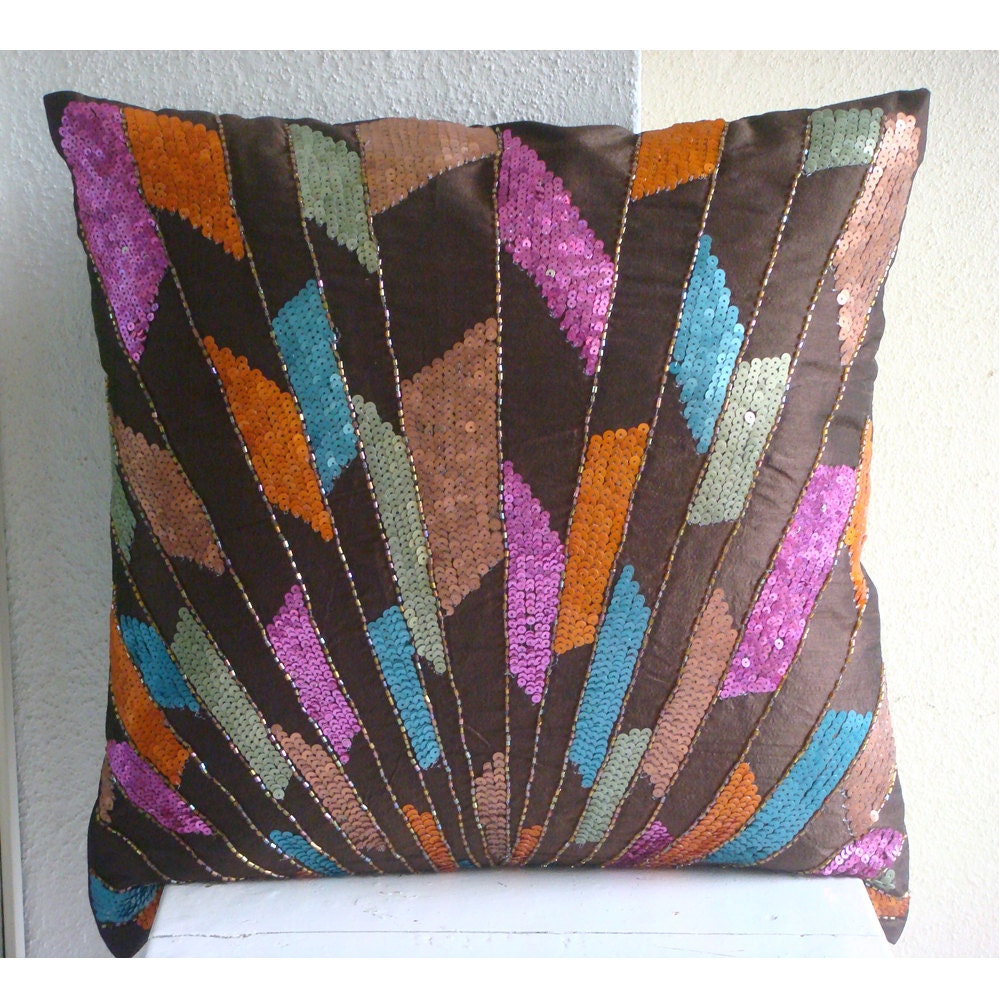 Decorative Throw Pillow Covers Accent Pillow Couch Pillow 16 Inch Silk Pillow Cover Embroidered Sequins Beads Splash Of Color Home Decor
