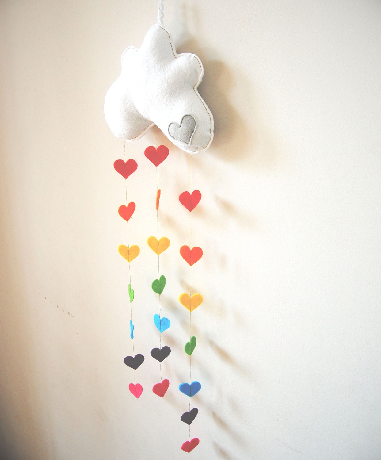 Raining Love Hearts Cloud Mobile - A Funky Felt Wall Decoration from Clara Luna