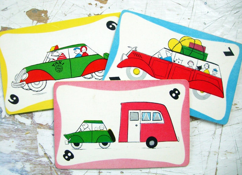 Pink Camping Trailer and Station Wagon, Vintage Go Go Go Playing Cards, set of 10