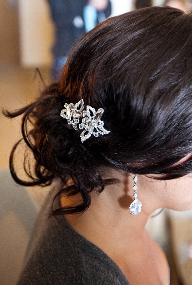 Wedding Hair Accessory, Rhinestone Hairpin, CZ Hair Pin, Wedding Hair Pin, Cubic Zirconia: Vanessa