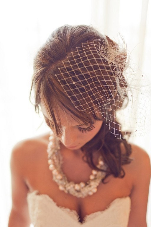Birdcage Veil, Wedding Veil, Bridal Veil, Ivory Birdcage Veil:  Liz Veil