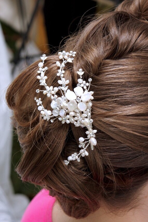 Branching Pearls Hair Comb, Wedding Hair Comb, Pearl Vine Hair Comb