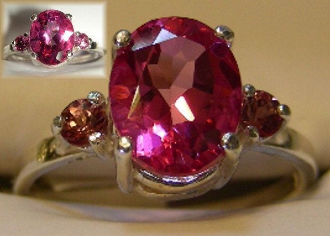 Pink Mystique Topaz Oval with Garnet Accents SS Ring