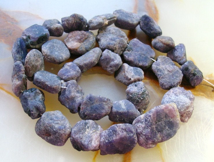 RARE Natural Purple African Sapphire Raw Unpolished Nugget Beads ONLY 1 Strand 17 Inches