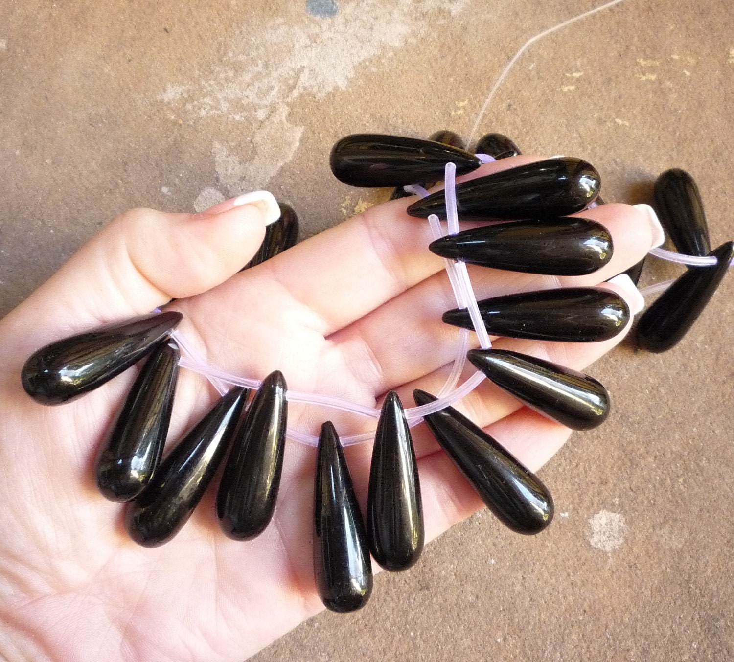Long Elegant 38mm Black Tourmaline Teardrop Briolette Beads 1/2 Strand