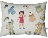 Paper doll pillow/cushion on organic cotton, Leni
