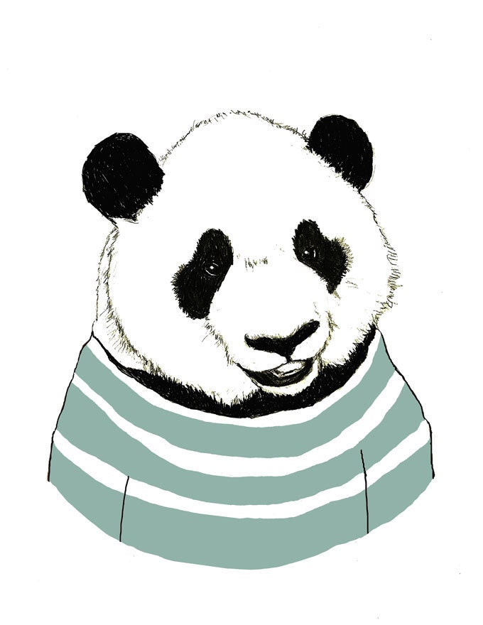 Panda Bear Art - Nursery Art - Panda Bears Love Stripes - Children Decor