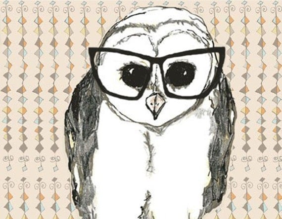Owl Art - Black Glasses - Owl Decor