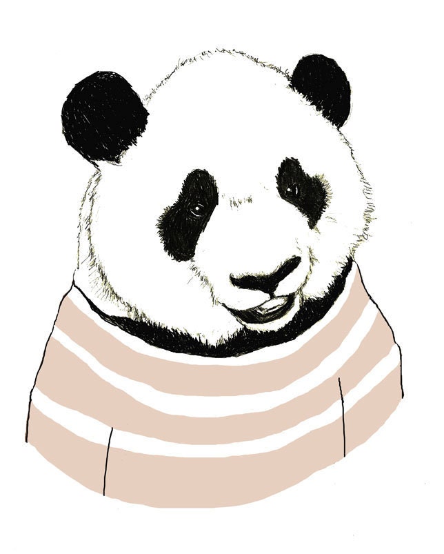 Children's Art - Panda Bears Love Stripes - Bear Art