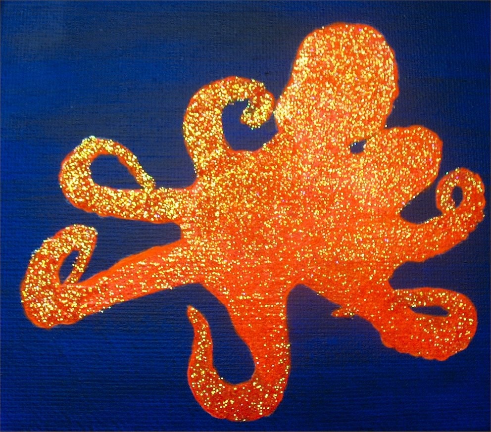 neon glitter octopus painting
