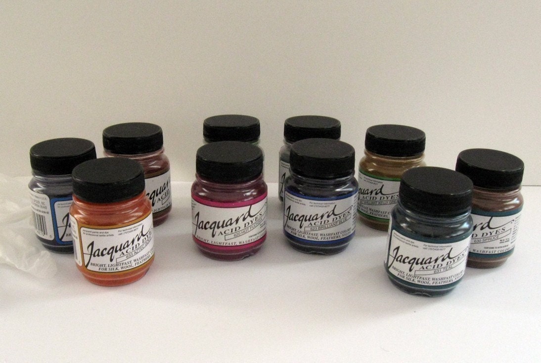 Acid Dyes, Jacquard (Kit of Ten .5oz jars for protein fibers and most nylons - just use vinegar and heat)