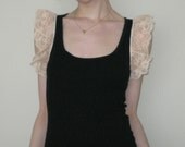 Tank with peach lace ruffle cap sleeves