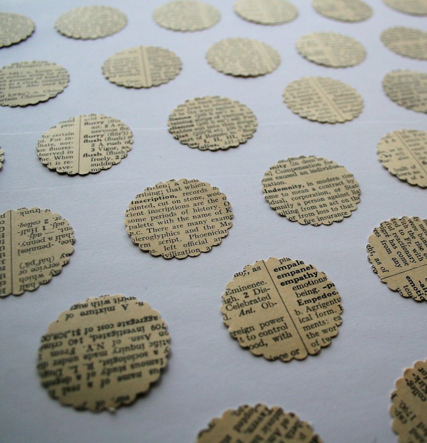 1.5 inch Heavy weight scallop edge circles Antique Dictionary 12