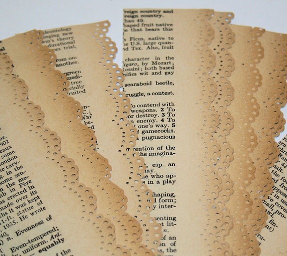 12 Wide Antique Dictionary Paper Lace Strips Reinforced White Paper Back