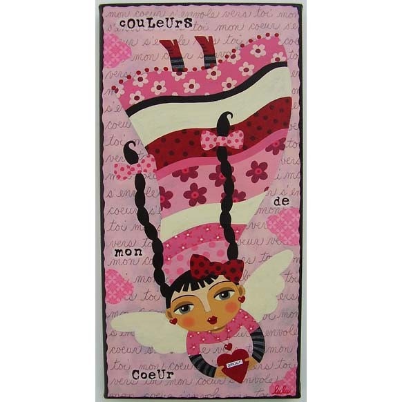 Love Angel with Braids 5x10 Large Wood Block Print by LuLu
