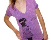 Purple Acid Wash Underwater Kate Tshirt - Sheer Cotton Deep V Neck - UNISEX size L