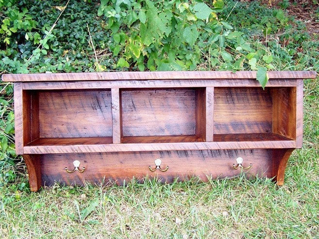 Reclaimed Barnwood Coat Rack Cubby Shelf for Entryway