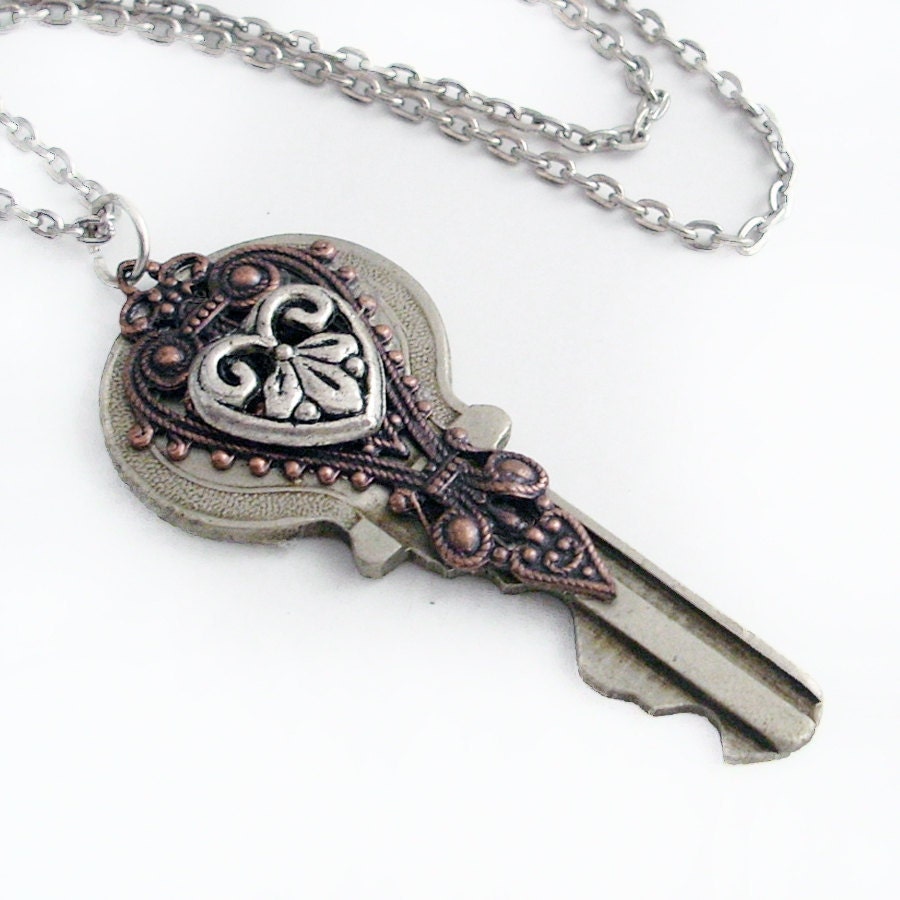 Key Necklace Handmade Jewelry - Key to Your Heart - Recycled Key Pendant